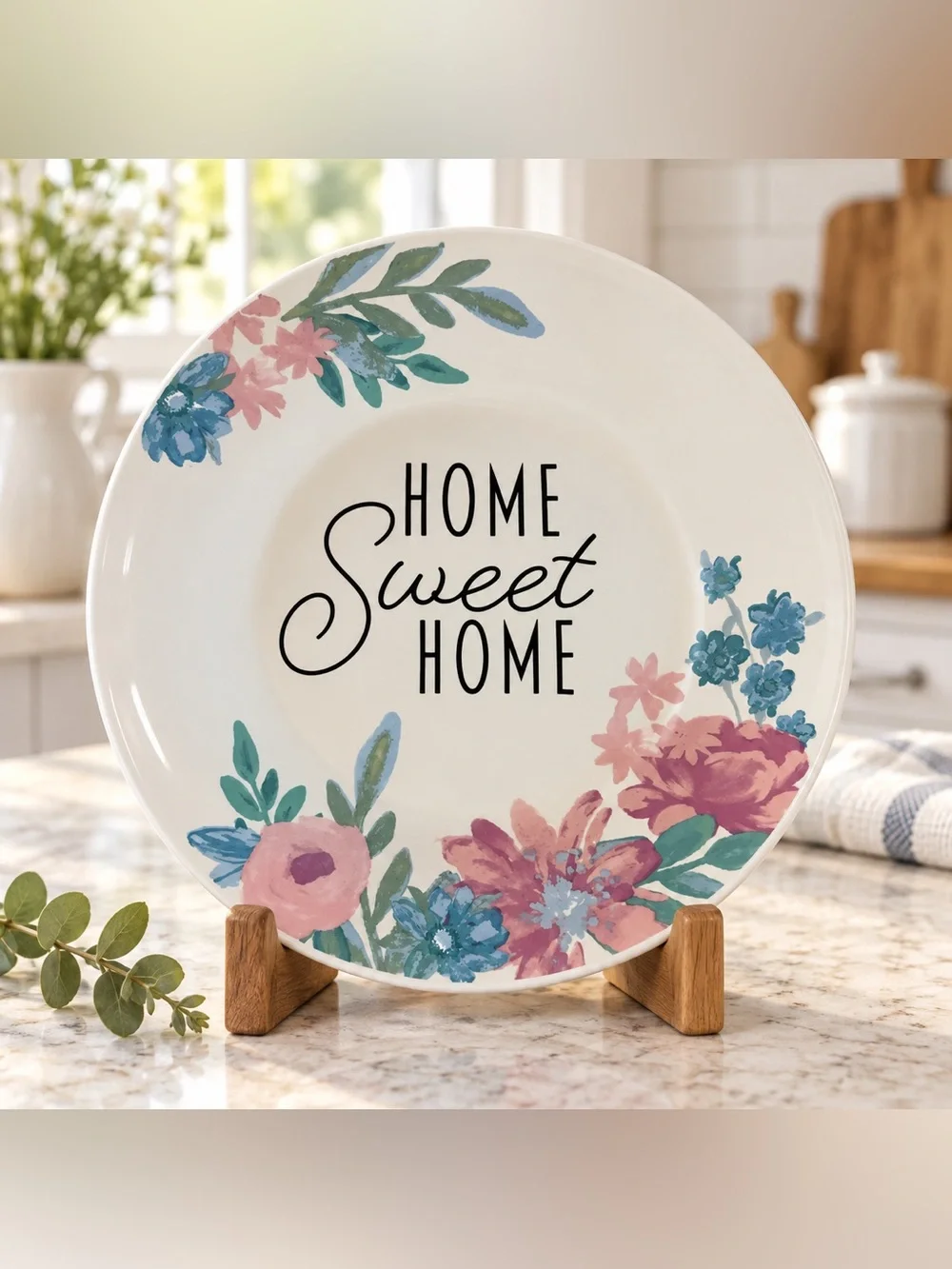 Home Sweet Home Floral Plate 8 Inch Cottagecore Farmhouse Kitchen Decor